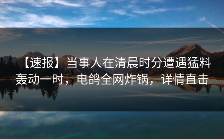 【速报】当事人在清晨时分遭遇猛料 轰动一时，电鸽全网炸锅，详情直击
